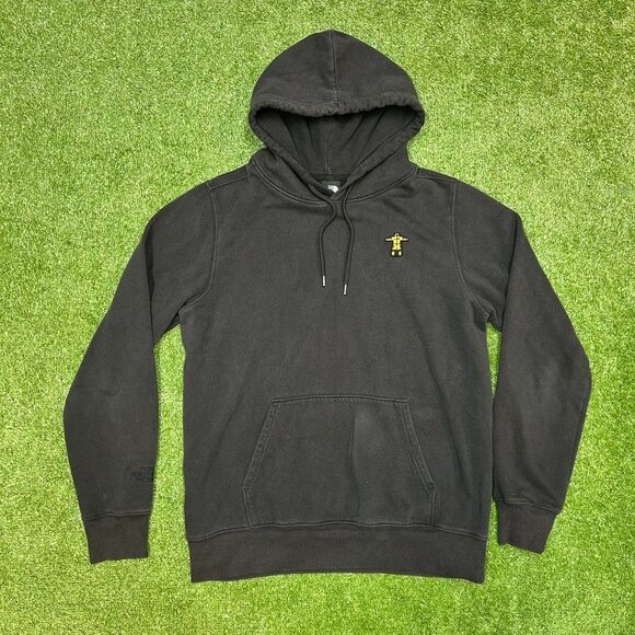 The North Face Fleece Hoodie Sweatshirt Mens Medium Black Yellow Puffer Logo - Picture 1 of 6